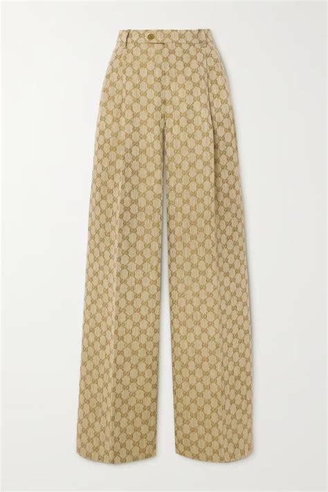 gucci band green pants|gucci jacquard wide leg pants.